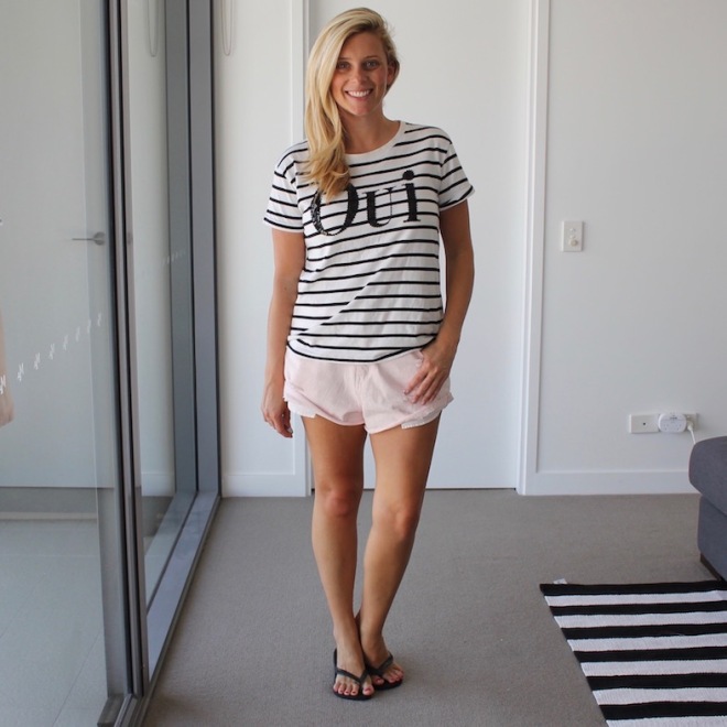 What_Brooke_Wore_Striped_Tee_Shorts