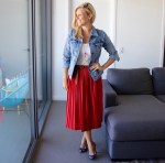 Red_Pleated_skirt_denim_jacket