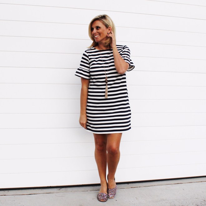 Striped-dress-glitter-shoes