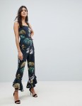ASOS Square Neck Jumpsuit with Frill Hem in Flamenco Print