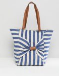 Oasis shopper bag with bow detail in stripe