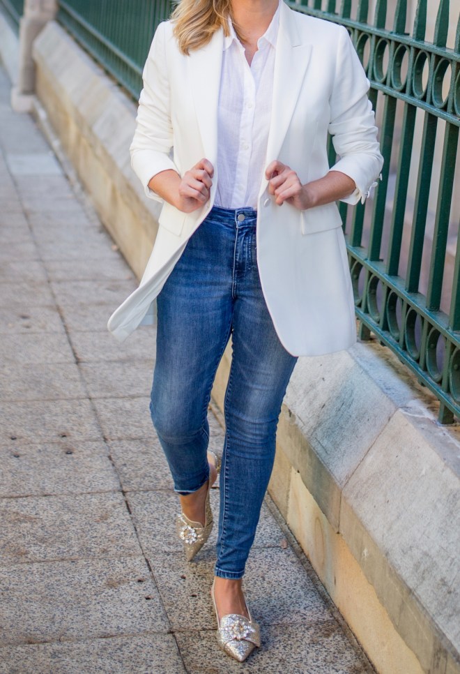 M&S white-blazer blue-denim-jean 