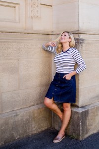 M&S striped-top button-front-denim-skirt